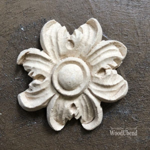 Woodubend Four Petal Flower WUB2159 Moulding Furniture Applique 4.5 x 5 cms Woodubend